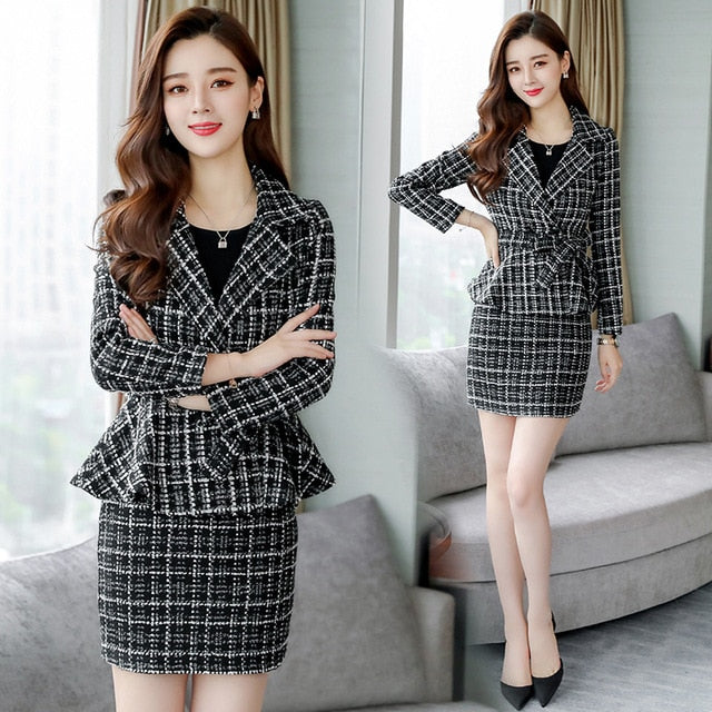 autumn dress new women's dress Korean version fashion woolen dress two-piece set of small Hong Kong style material suit dress