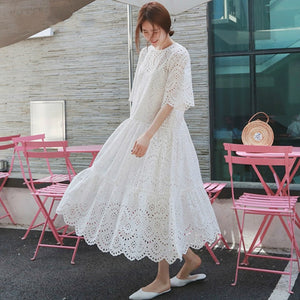 Mozuleva 2020 New Hollow Out Lace Dress Summer Elegant Beach Dress Female with Spaghetti Strap Vest+Summer Dresses Two Piece Set