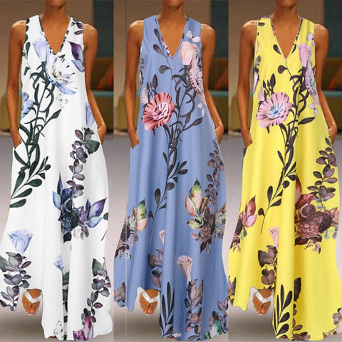 2020 Summer Bohemian Sundress ZANZEA Elegant Printed Sarafans Women Sleeveless Long Maxi Vestidos Dresses Robe Femme Plus Size