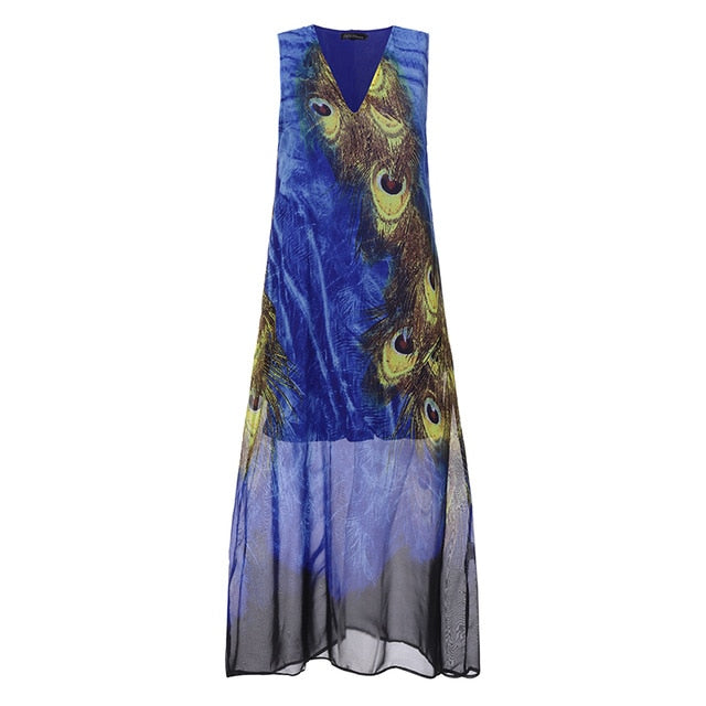 2020 Summer Bohemian Sundress ZANZEA Elegant Printed Sarafans Women Sleeveless Long Maxi Vestidos Dresses Robe Femme Plus Size