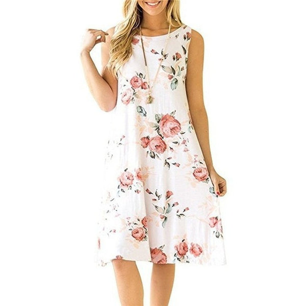 Summer Dress Women Print Sleeveless office Dress O neck Casual party Loose Mini beach Dresses Vestidos