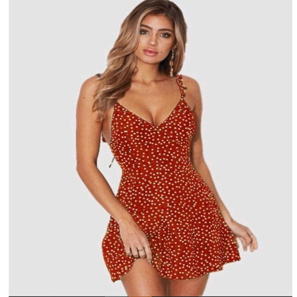 2020 Fashion Boho Summer Women Casual High Waist Dot Printing Sexy Strappy Mini Dress Beach Backless Bandage Sleeveless Dresses